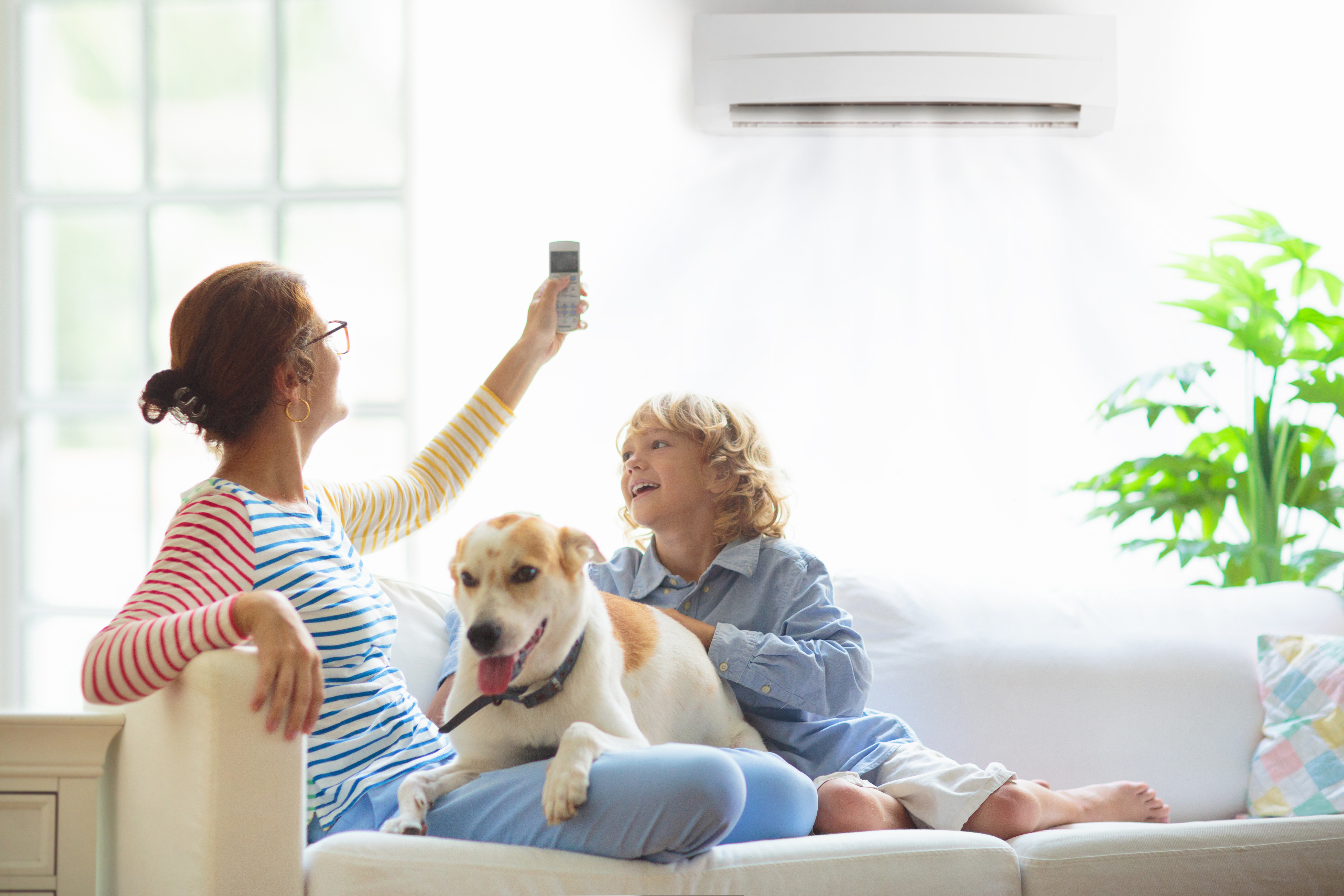 family with heat pump